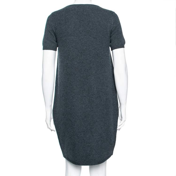 مملوكة مسبقًا Loro Piana Charcoal Grey Cashmere Knit Short Sleeve Dress M