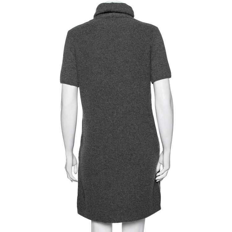 Pre Owned Loro Piana Grey Cashmere Turtleneck Short Sleeve Dress M