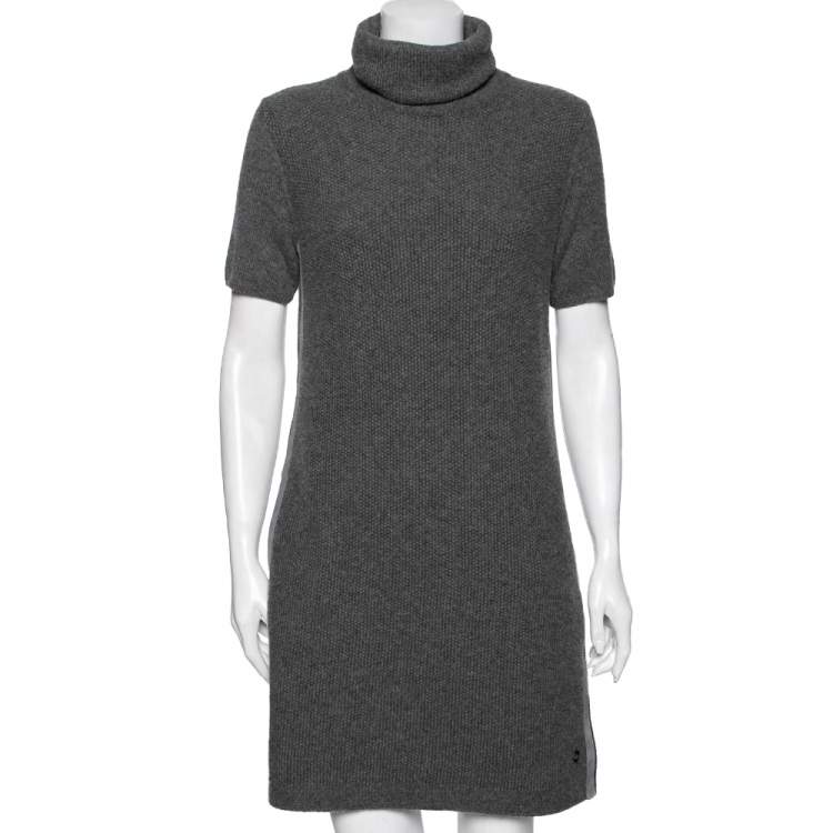 Pre Owned Loro Piana Grey Cashmere Turtleneck Short Sleeve Dress M