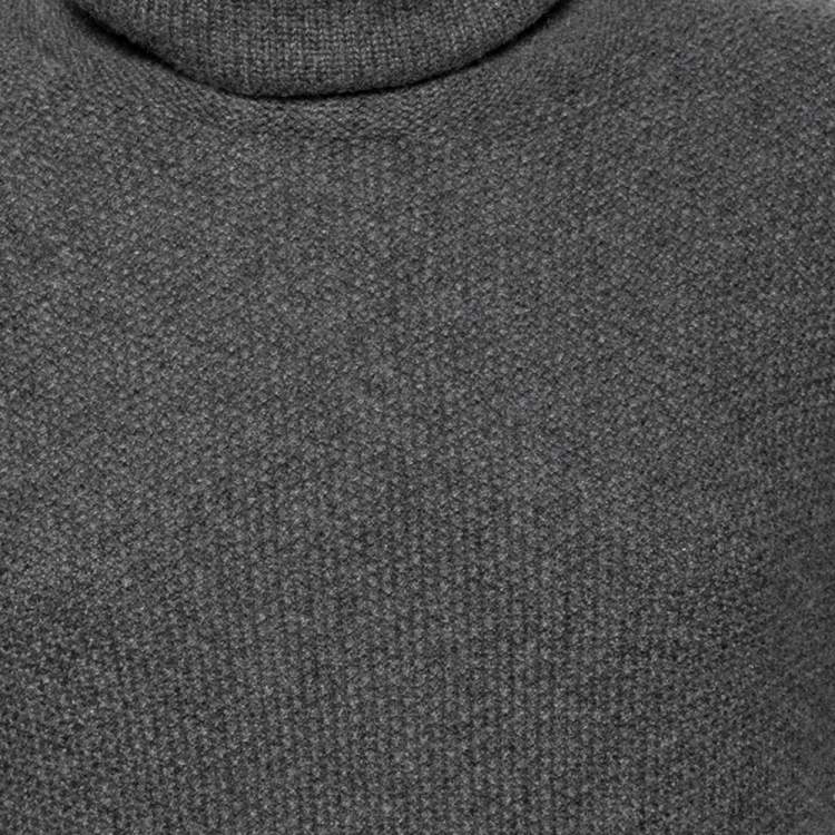 Pre Owned Loro Piana Grey Cashmere Turtleneck Short Sleeve Dress M