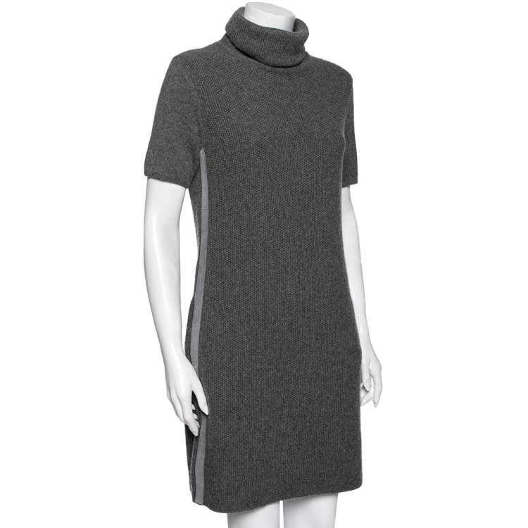 Pre Owned Loro Piana Grey Cashmere Turtleneck Short Sleeve Dress M