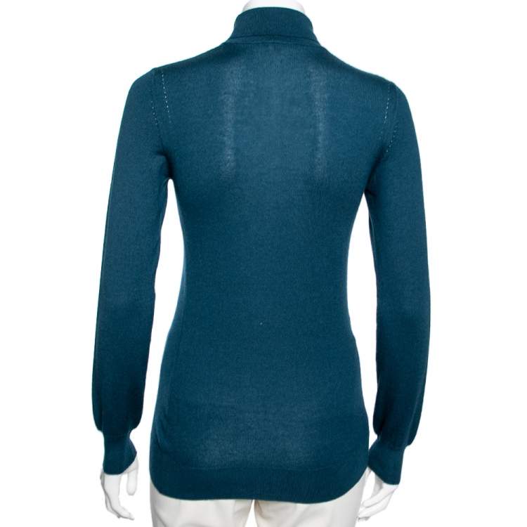 Pre Owned Loro Piana Teal Blue Cashmere Turtleneck Long Sleeve Top S