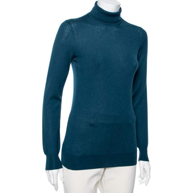 Pre Owned Loro Piana Teal Blue Cashmere Turtleneck Long Sleeve Top S