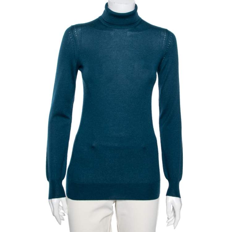 Pre Owned Loro Piana Teal Blue Cashmere Turtleneck Long Sleeve Top S
