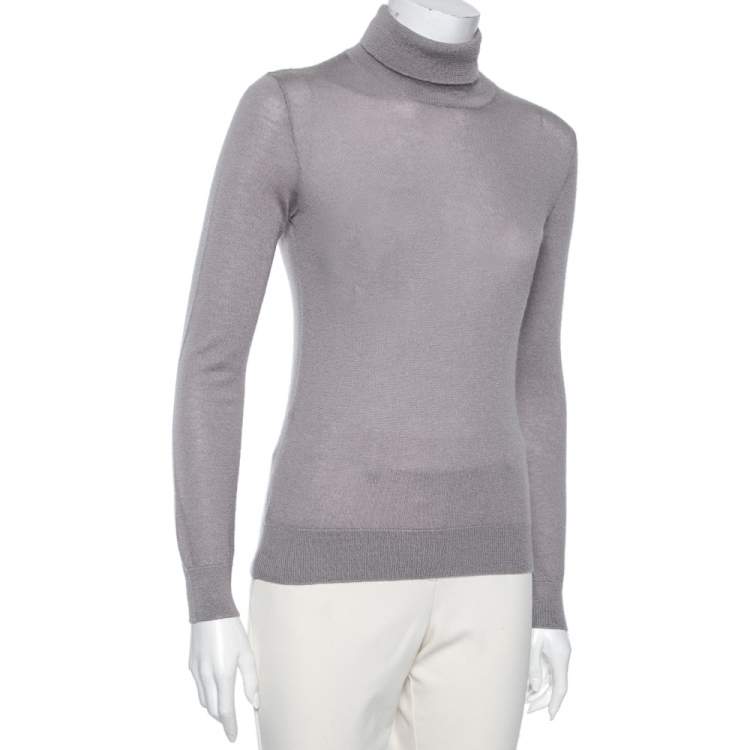 Pre Owned Loro Piana Grey Cashmere Knit Turtleneck Jumper M