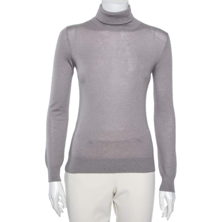 Pre Owned Loro Piana Grey Cashmere Knit Turtleneck Jumper M