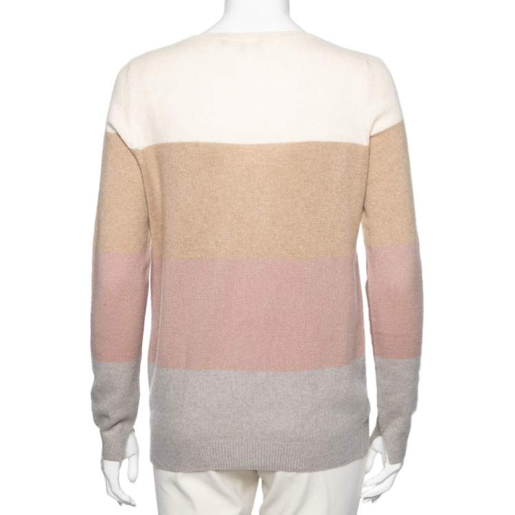 Pre Owned Loro Piana Color Block Striped Cashmere Sweater M