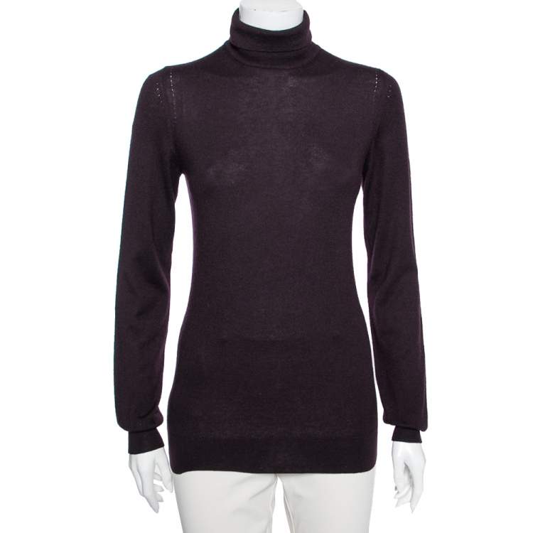 Pre Owned Loro Piana Purple Cashmere Turtle Neck Sweater M