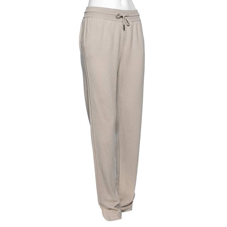 Pre Owned Loro Piana Beige Cashmere Drawstring Joggers M