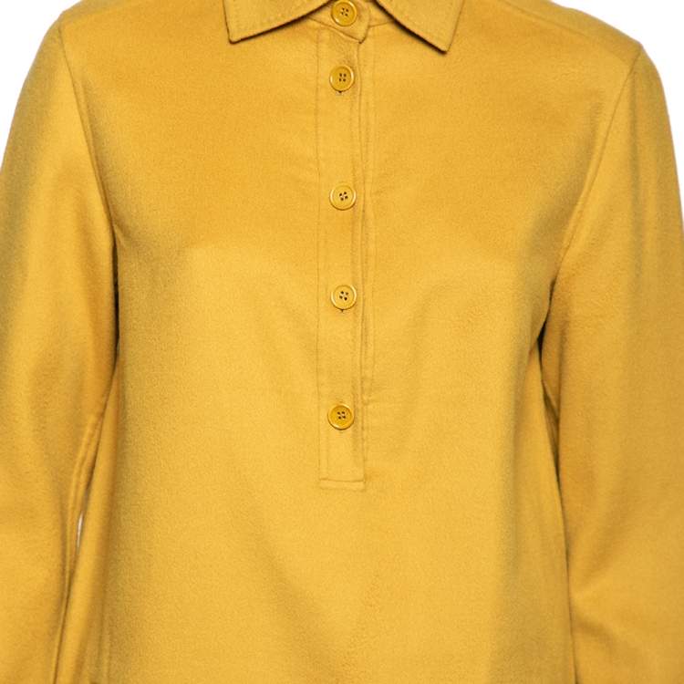 Pre Owned Loro Piana Mustard Yellow Cashmere Long Sleeve Dress M