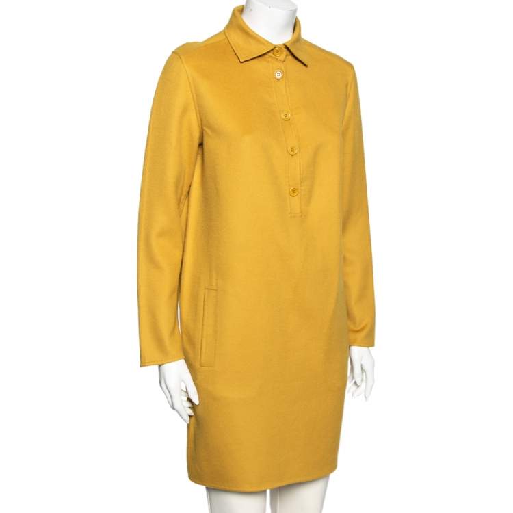 Pre Owned Loro Piana Mustard Yellow Cashmere Long Sleeve Dress M