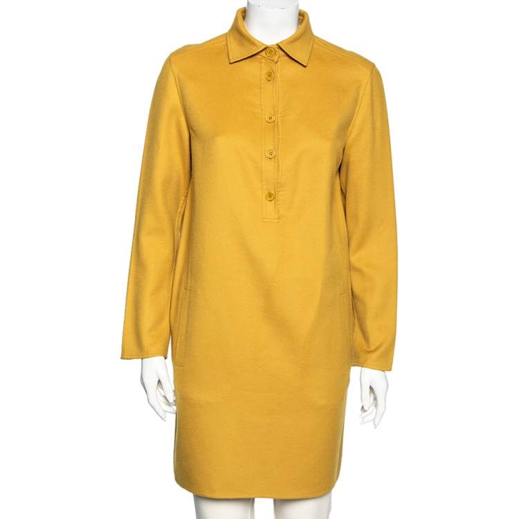 Pre Owned Loro Piana Mustard Yellow Cashmere Long Sleeve Dress M