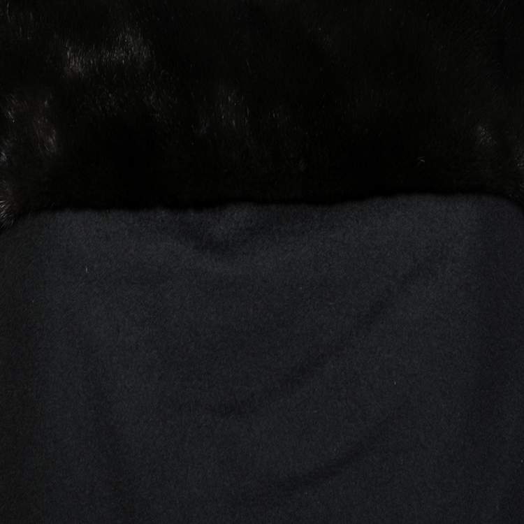 Pre Owned Loro Piana Black Cashmere & Brown Mink Fur Trimmed Dress M