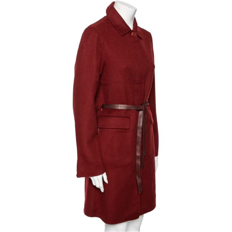 Pre Owned Loro Piana Maroon Cashmere & Suede Belted Coat M