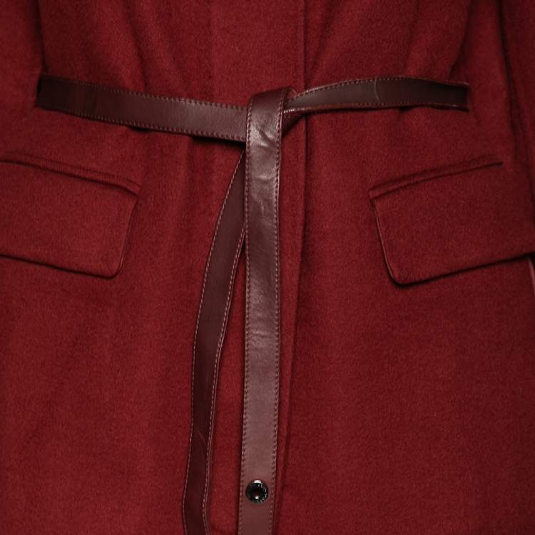 Pre Owned Loro Piana Maroon Cashmere & Suede Belted Coat M