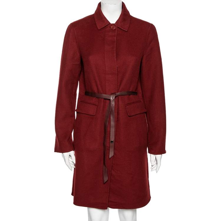 Pre Owned Loro Piana Maroon Cashmere & Suede Belted Coat M