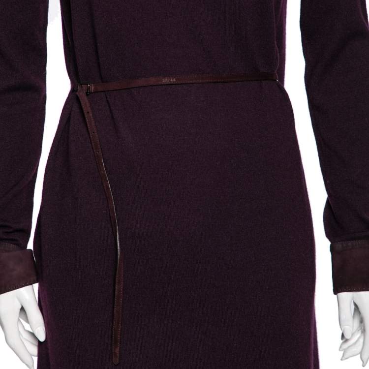 Pre Owned Loro Piana Purple Cashmere Turtle Neck Belted Dress S