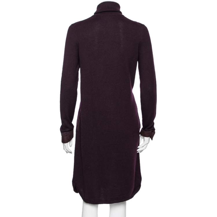 Pre Owned Loro Piana Purple Cashmere Turtle Neck Belted Dress S