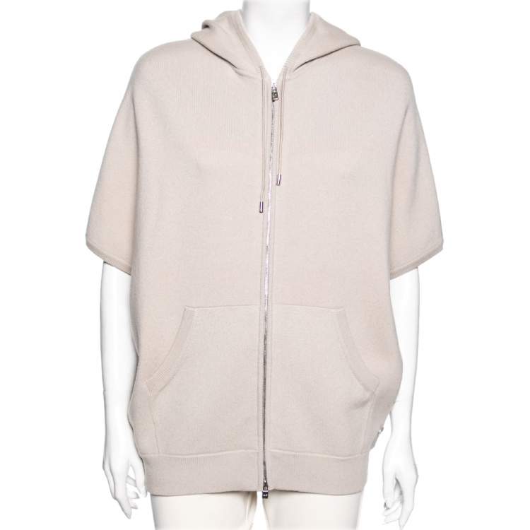 Pre Owned Loro Piana Beige Cashmere Drop Shoulder Zip Front Hooded Jacket M