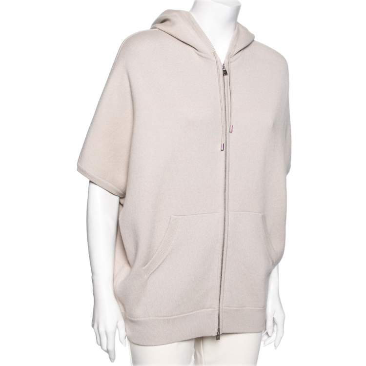 Pre Owned Loro Piana Beige Cashmere Drop Shoulder Zip Front Hooded Jacket M