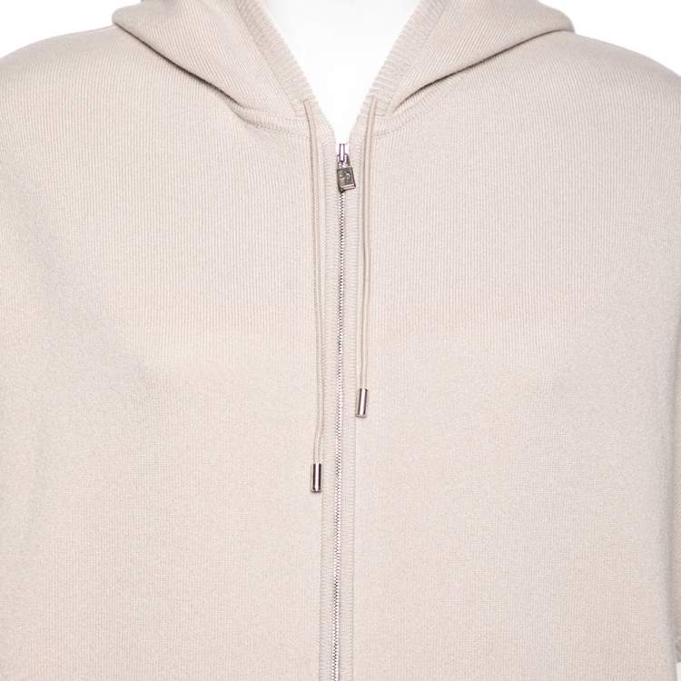 Pre Owned Loro Piana Beige Cashmere Drop Shoulder Zip Front Hooded Jacket M