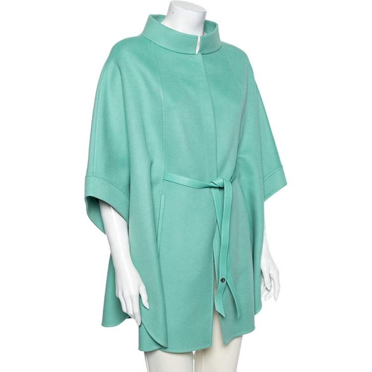 Pre Owned Loro Piana Mint Green Cashmere & Leather Belted Cape M
