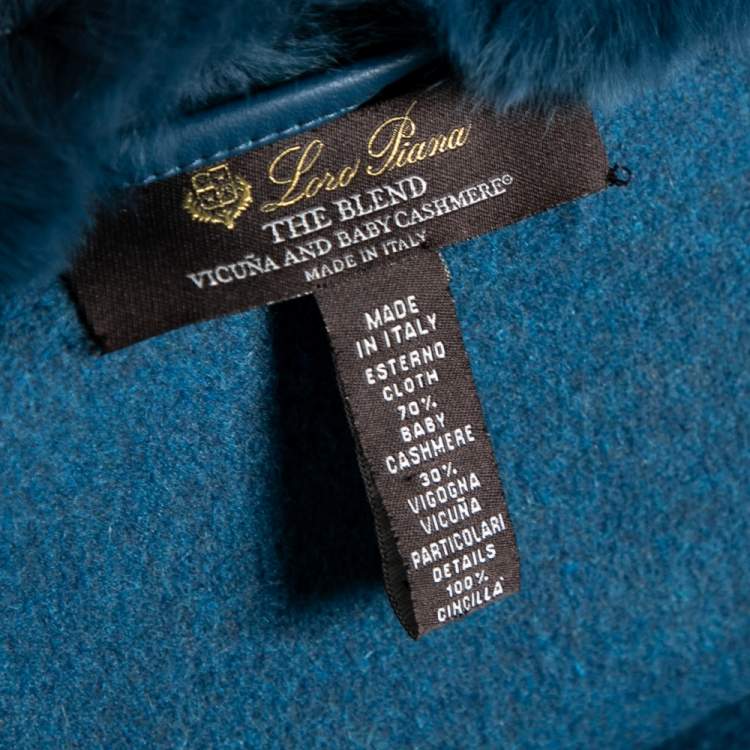 Pre Owned Loro Piana Blue Cashmere & Fur Trimmed Belted Salzburg Cape M