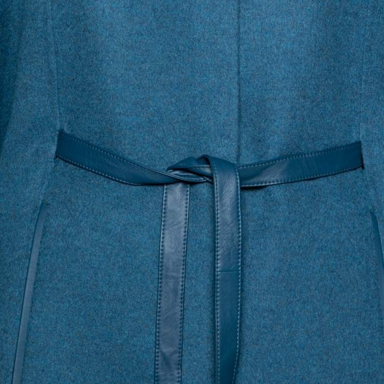 Pre Owned Loro Piana Blue Cashmere & Fur Trimmed Belted Salzburg Cape M
