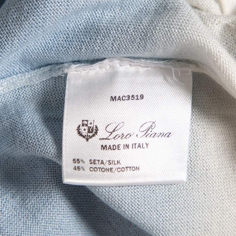 Pre Owned Loro Piana Blue and White Knit Long Sleeve Crew Neck Top M