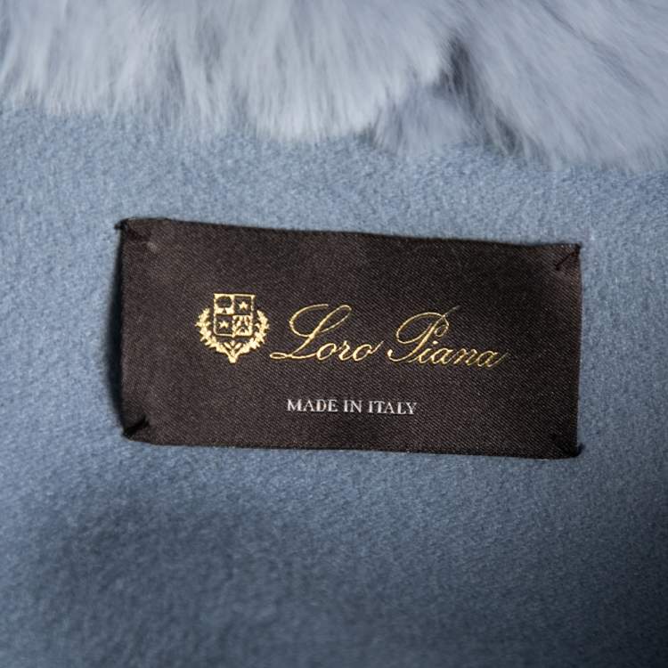 Pre Owned Loro Piana Light Blue Cashmere & Fur Trimmed Belted Salzburg Cape M