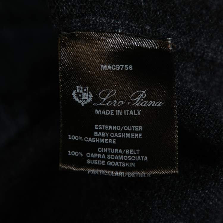 Pre Owned Loro Piana Dark Grey Two Toned Cashmere & Suede Trimmed Belted Dress M
