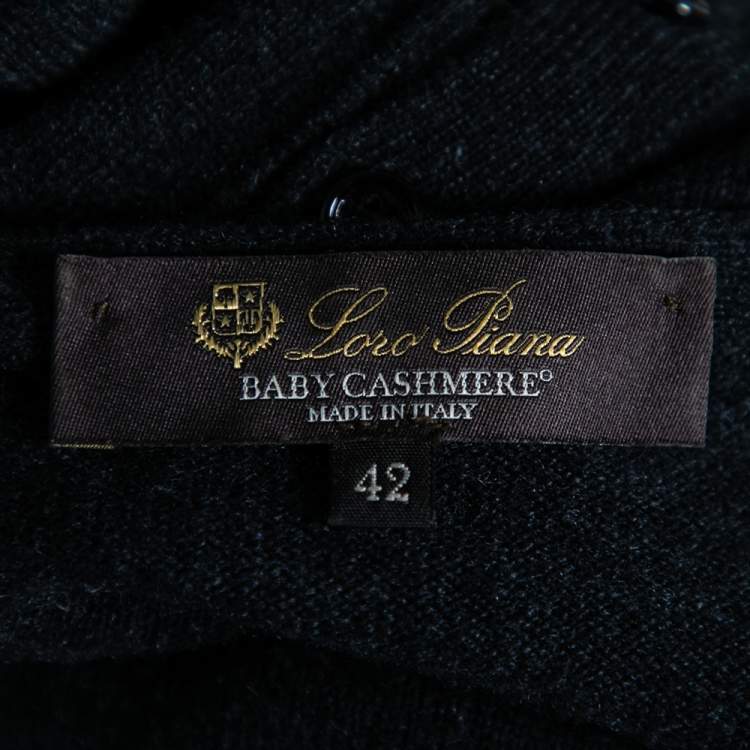 Pre Owned Loro Piana Dark Grey Two Toned Cashmere & Suede Trimmed Belted Dress M