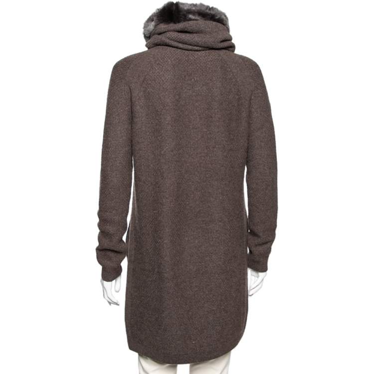 Pre Owned Loro Piana Brown Cashmere Collar Detail Sweater Dress M