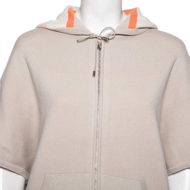 Pre Owned Loro Piana Beige Cashmere Zip Front Hooded Sweater M