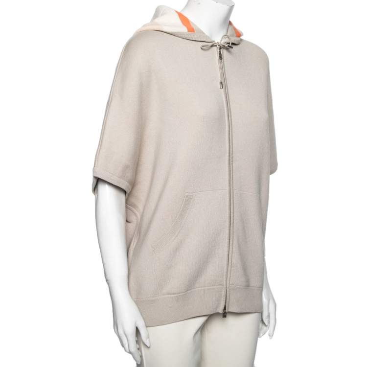 Pre Owned Loro Piana Beige Cashmere Zip Front Hooded Sweater M