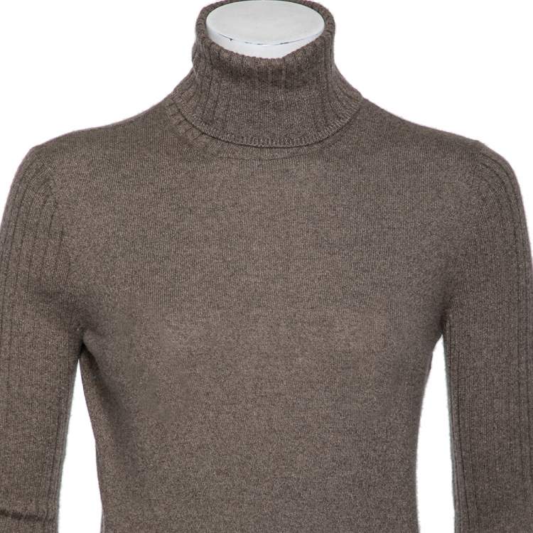 Pre Owned Loro Piana Brown Cashmere Knit Turtleneck Sweater M