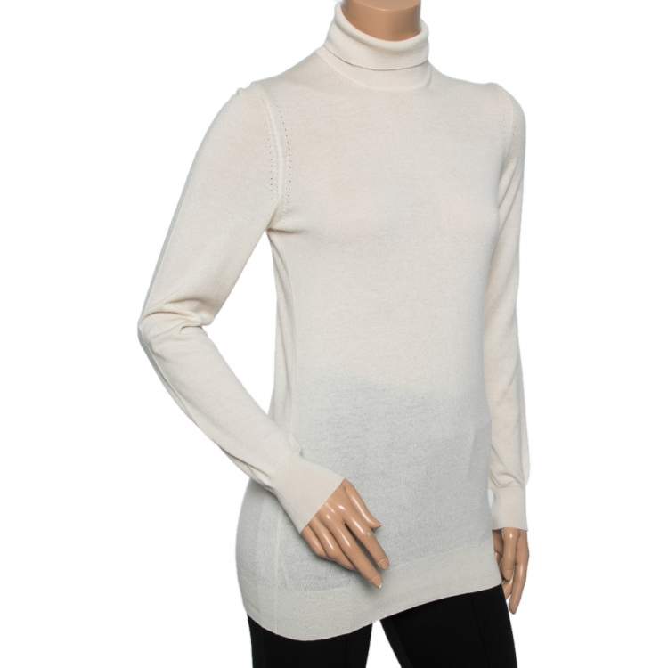 Pre Owned Loro Piana Cream Cashmere Turtle Neck Sweater M