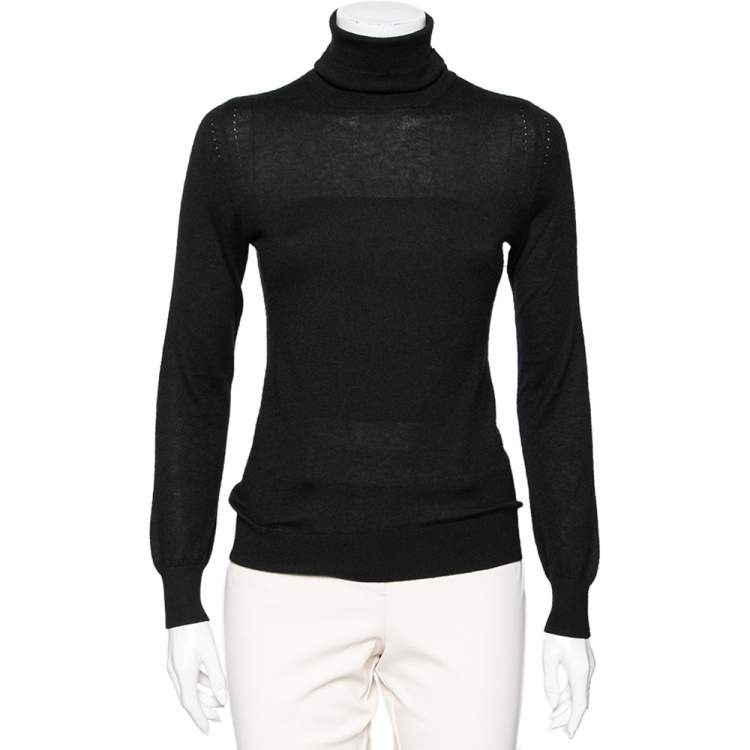 Pre Owned Loro Piana Black Cashmere Turtleneck Pullover Top M