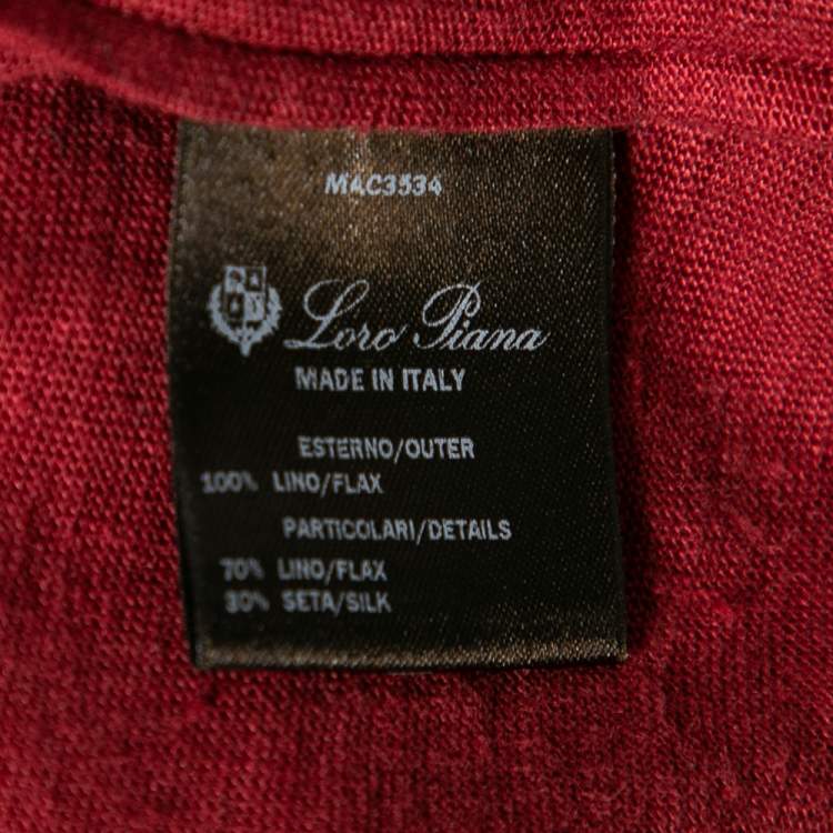 Pre Owned Loro Piana Red Linen & Silk Short Sleeve Jumper L