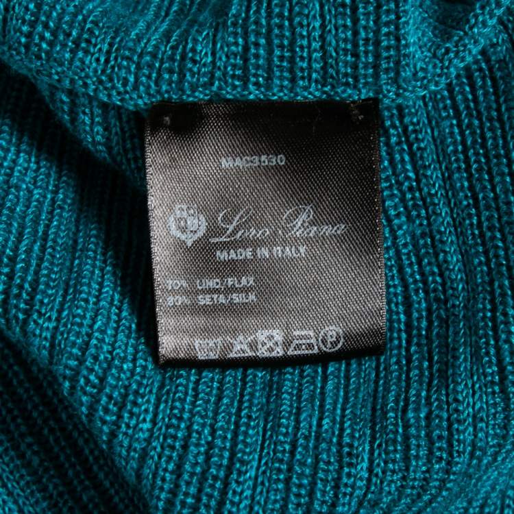 Pre Owned Loro Piana Blue Patterned Linen & Silk Knit Short Sleeve Top M 