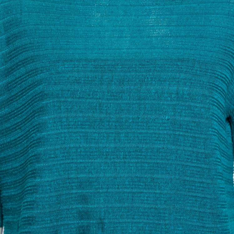 Pre Owned Loro Piana Blue Patterned Linen & Silk Knit Short Sleeve Top M 