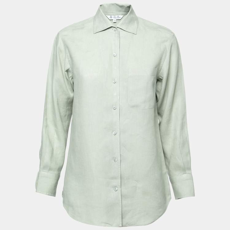Pre Owned Loro Piana Light Green Linen Pocket Detail Button Front Shirt S