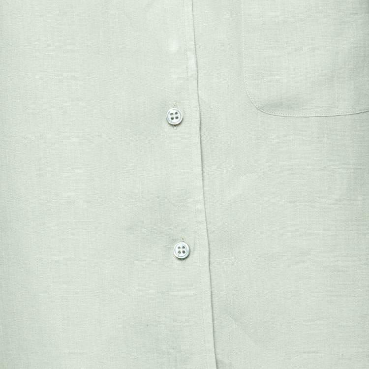 Pre Owned Loro Piana Light Green Linen Pocket Detail Button Front Shirt S