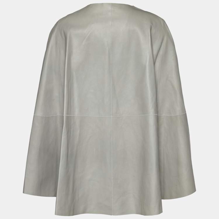 Pre Owned Loro Piana Grey Leather Belted Cape One Size