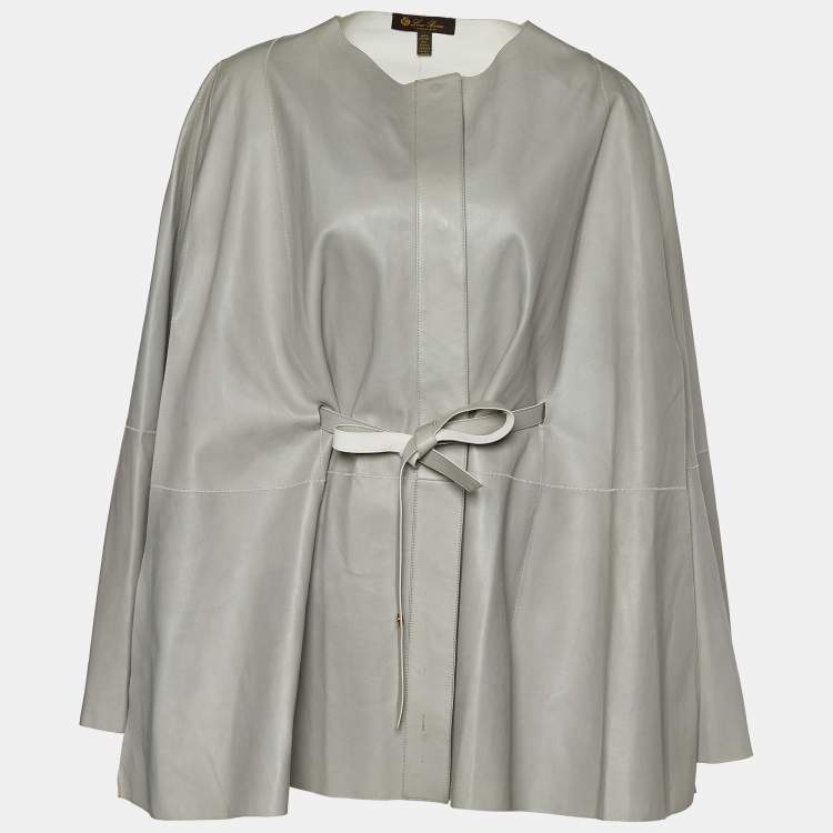 Pre Owned Loro Piana Grey Leather Belted Cape One Size