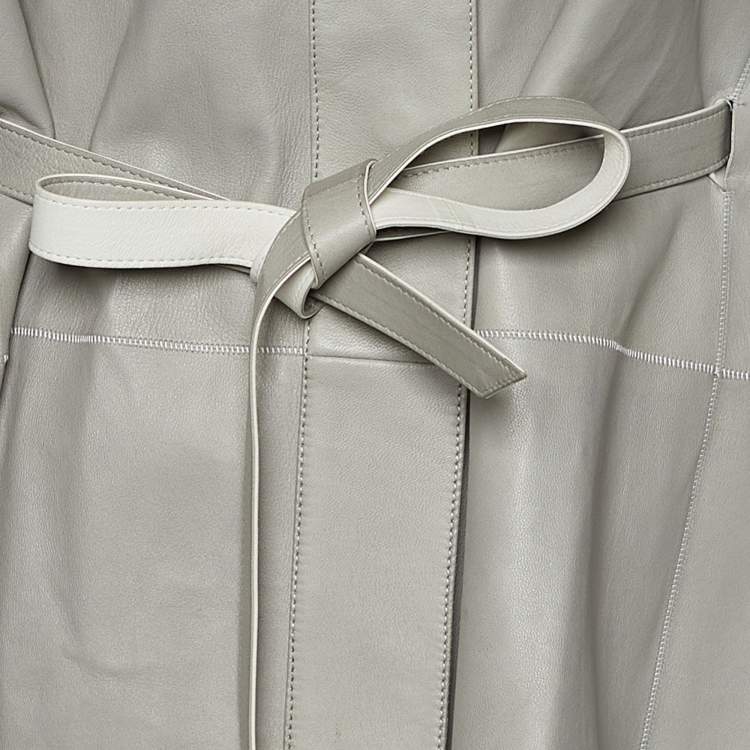 Pre Owned Loro Piana Grey Leather Belted Cape One Size