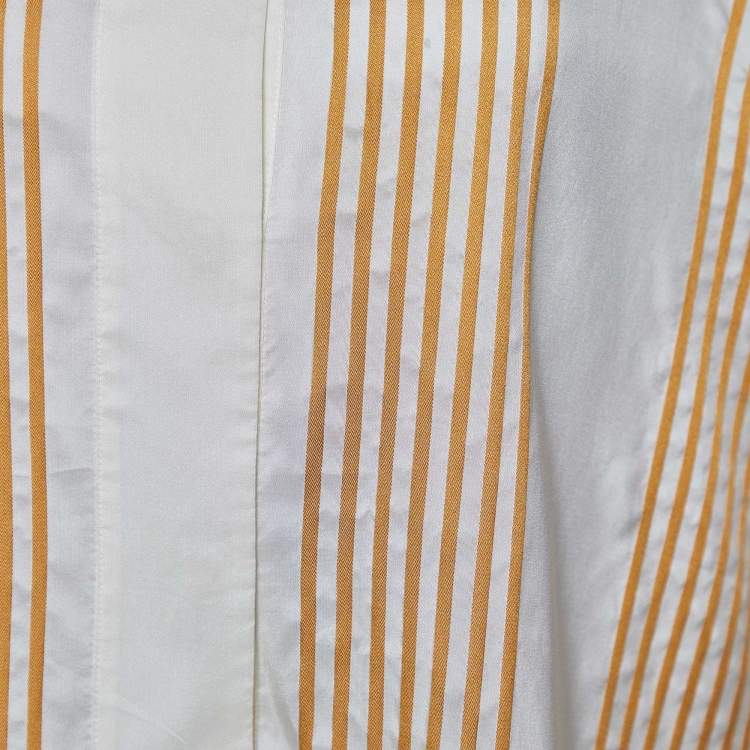 Pre Owned Loro Piana White Striped Silk Half Button Shirt L