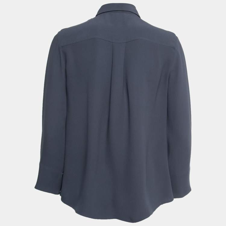 Pre Owned Loro Piana Slate Blue Silk Concealed Button Shirt M