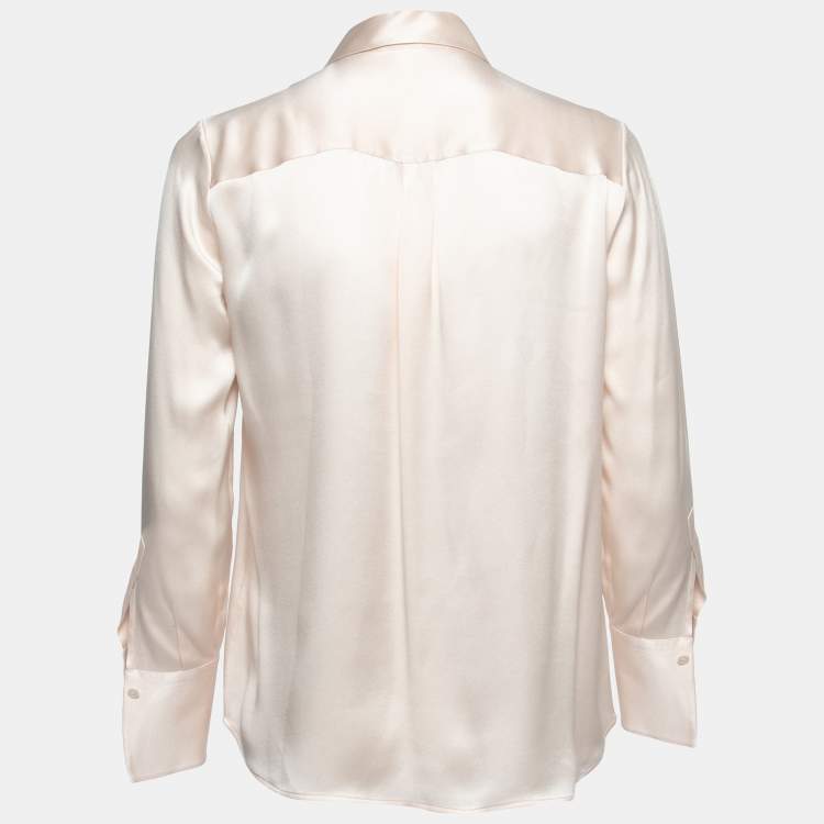 Pre Owned Loro Piana Light Pink Silk Concealed Button Shirt S