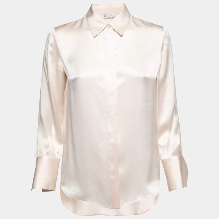 Pre Owned Loro Piana Light Pink Silk Concealed Button Shirt S